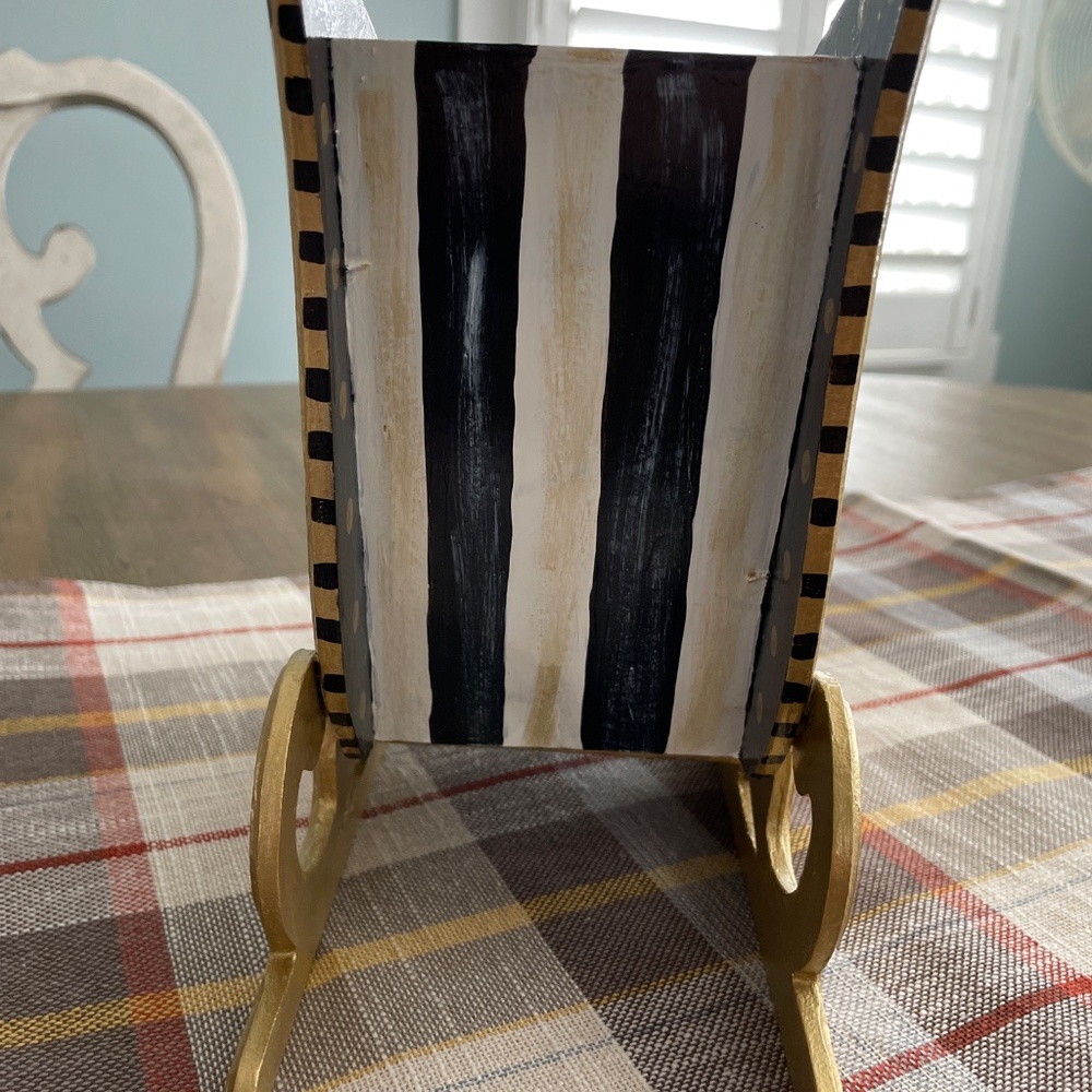 Mackenzie Childs Pattern Hand Painted Sleigh Black, White & Gold - Picture 4 of 7